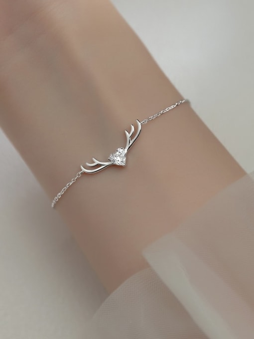 Rosh 925 Sterling Silver Cubic Zirconia Deer Cute Christmas Link Bracelet 1