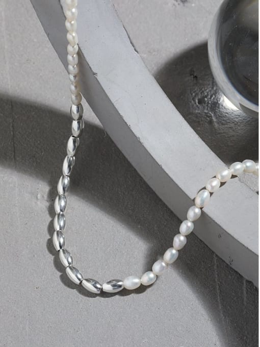DAKA 925 Sterling Silver Freshwater Pearl Geometric Vintage Necklace 1