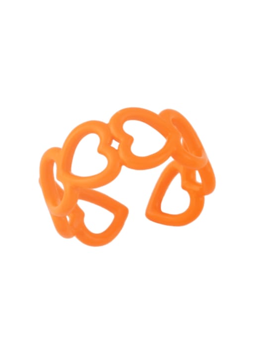 orange Brass Enamel Heart Minimalist Band Ring