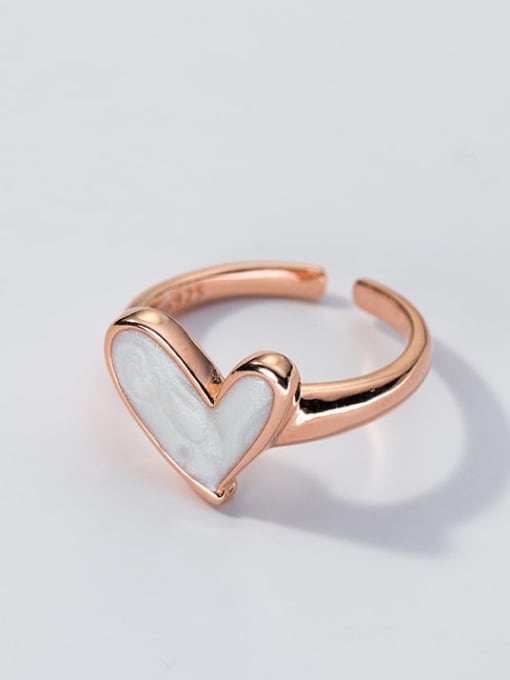 White Gel (Rose Gold) 925 Sterling Silver Enamel Heart Minimalist Band Ring