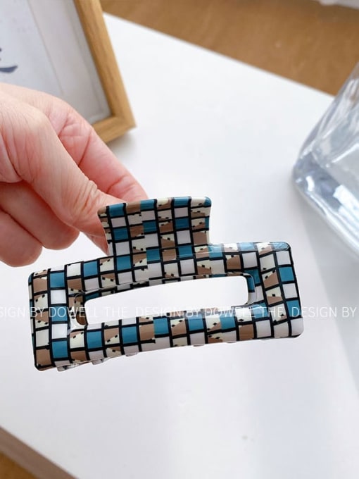 Blue and white check 8.5cm Cellulose Acetate Trend Geometric Alloy Multi Color Jaw Hair Claw