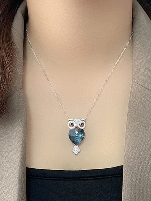 BC-Swarovski Elements 925 Sterling Silver Austrian Crystal Owl Classic Necklace 1