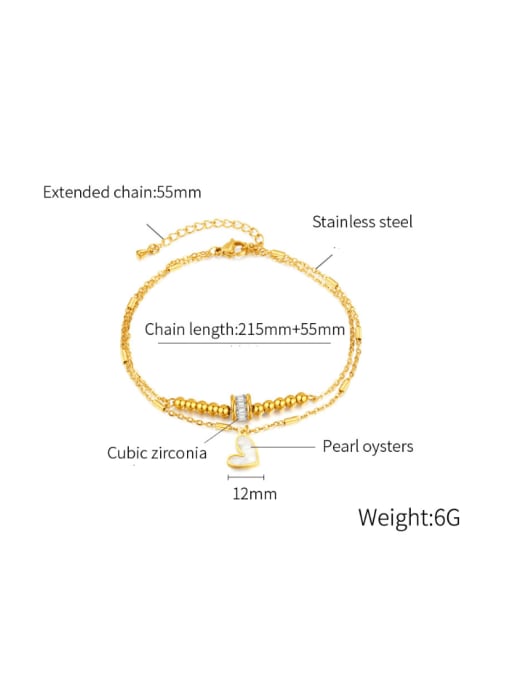 Open Sky Titanium Steel Cubic Zirconia Heart Minimalist  Double Layer Chain Anklet 2
