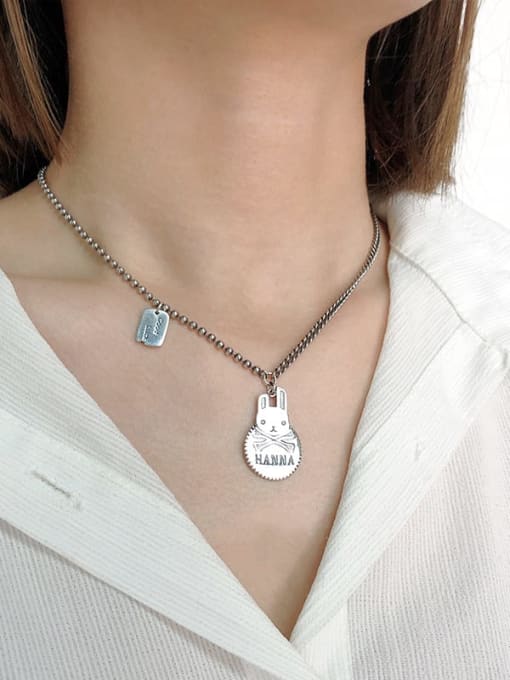 SHUI Vintage Sterling Silver With Platinum Plated Simplistic Rabbit Power Necklaces 1