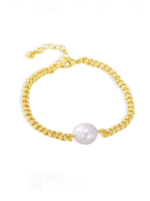 Golden Pearl Bracelet Brass Imitation Pearl Geometric Minimalist Link Bracelet