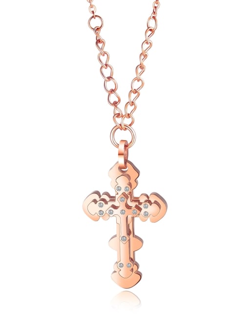 Rose Gold Plated Titanium Rhinestone Cross Minimalist Regligious Necklace