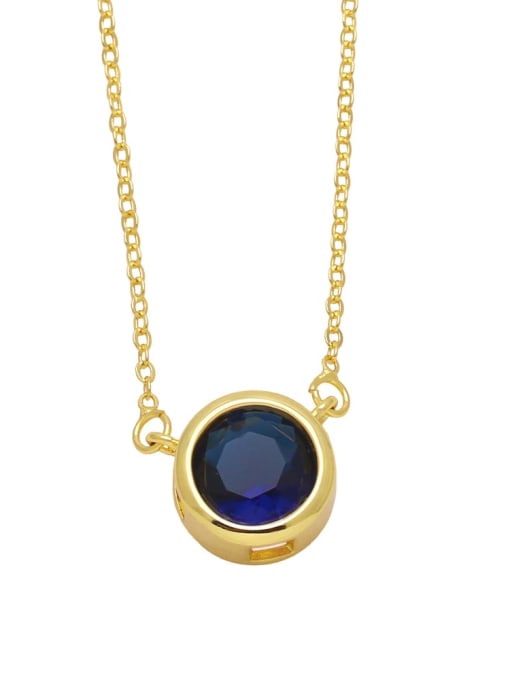 Dark Blue Brass Glass Stone Round Minimalist Necklace