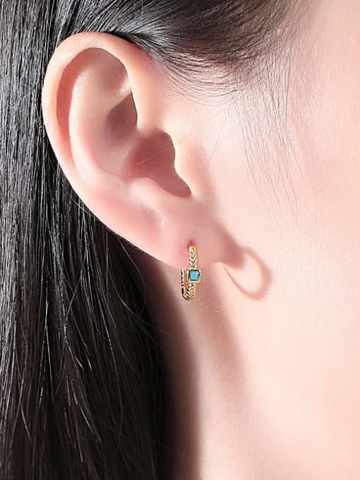 BLING SU Brass Turquoise Geometric Minimalist Huggie Earring 1