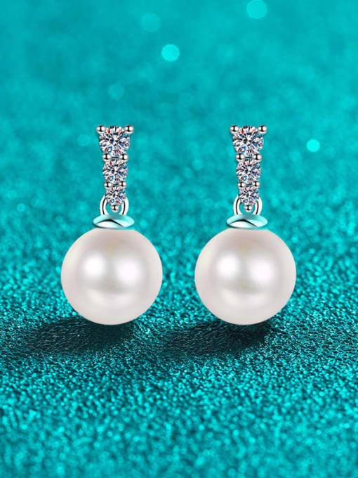 23 points 8- 9mm pearl 925 Sterling Silver Moissanite Geometric Dainty Drop Earring