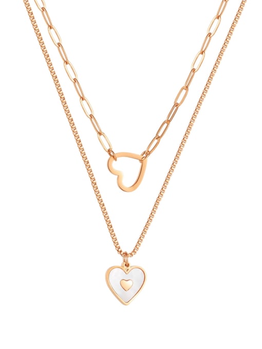 2079 rose gold Titanium Steel Shell Heart Minimalist Multi Strand Necklace