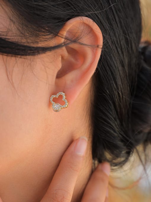 CONG Brass Cubic Zirconia Clover Minimalist Stud Earring 1