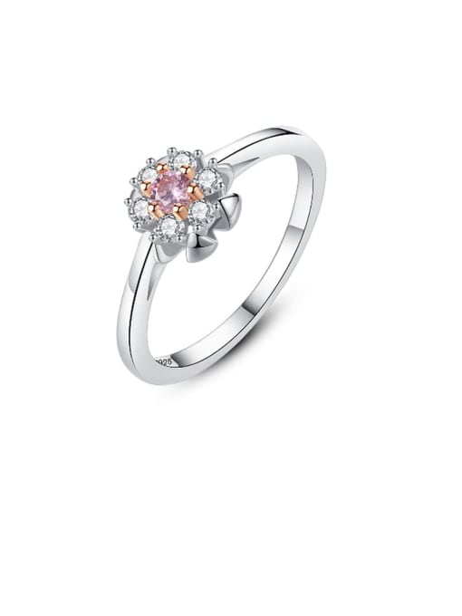 CCUI 925 Sterling Silver Cubic Zirconia Multi Color Flower Minimalist Band Ring 0