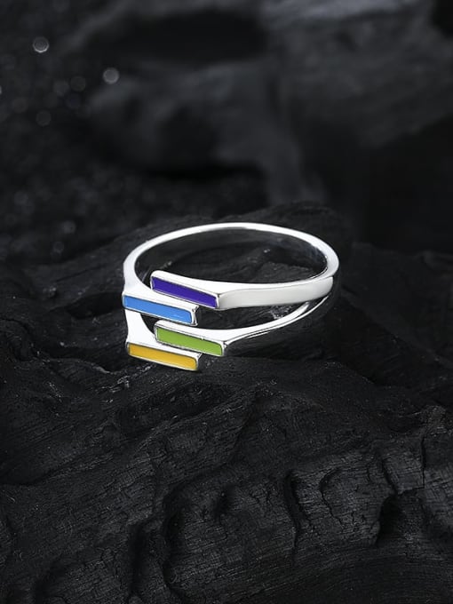 KDP-Silver 925 Sterling Silver Enamel Geometric Minimalist Stackable Ring 2