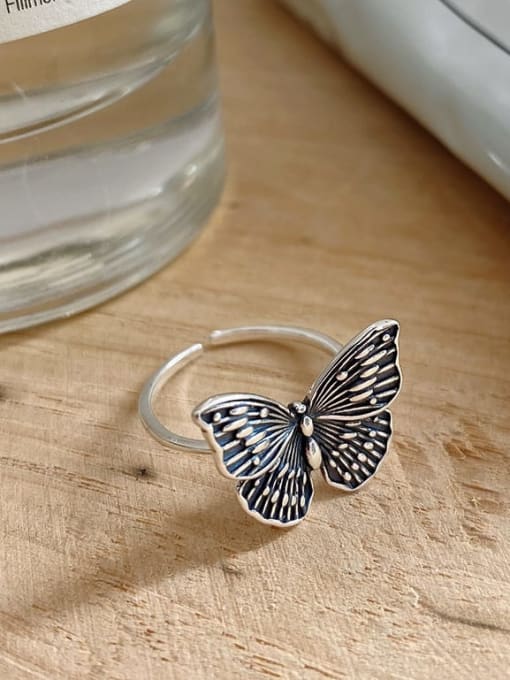 Boomer Cat 925 Sterling Silver Butterfly Vintage Band Ring 0