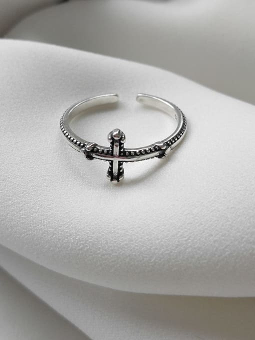 Boomer Cat 925 Sterling Silver Cross Vintage Free Size Midi Ring 1