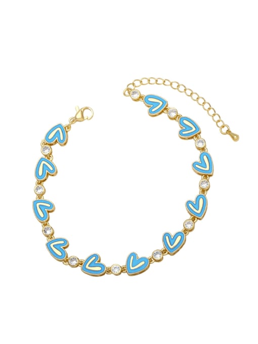 Light blue Brass Cubic Zirconia Multi Color Enamel Heart Vintage Bracelet
