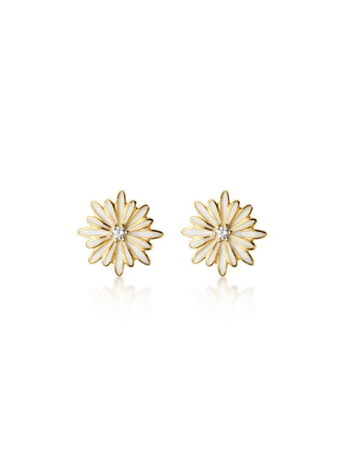 gold 925 Sterling Silver Enamel Flower Dainty Stud Earring