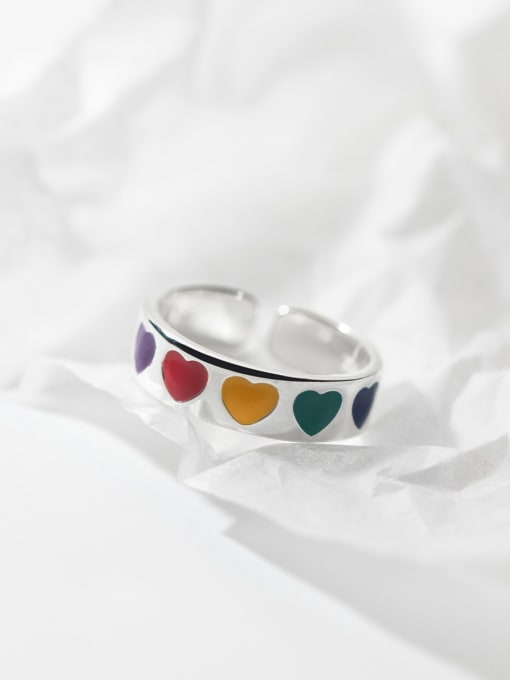 Rosh 925 Sterling Silver Enamel Heart Minimalist Band Ring