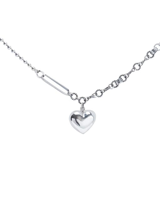 Heart shaped Oval Necklace 925 Sterling Silver  Asymmetric chain Hip Hop Heart Pendant Necklace