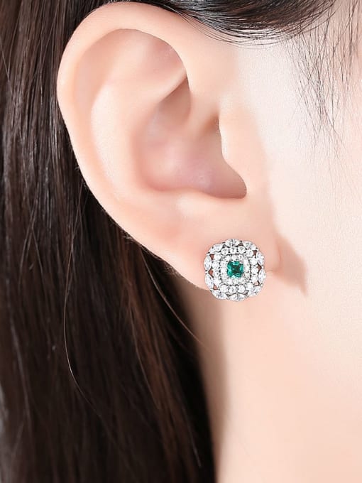 CCUI 925 Sterling Silver Cubic Zirconia Square Dainty Stud Earring 1