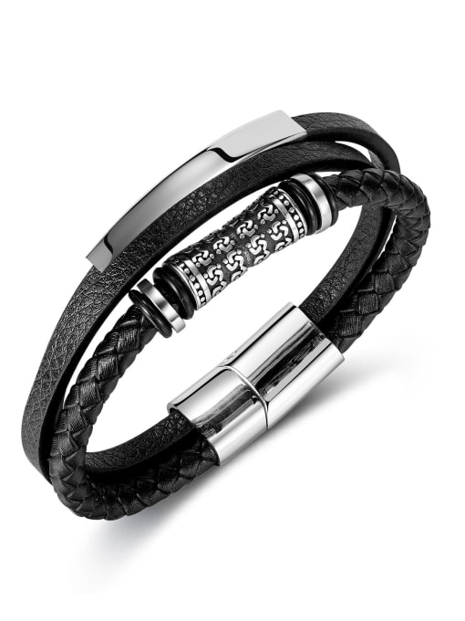 1493 Leather Bracelet Stainless steel Artificial Leather Geometric Hip Hop Set Bangle