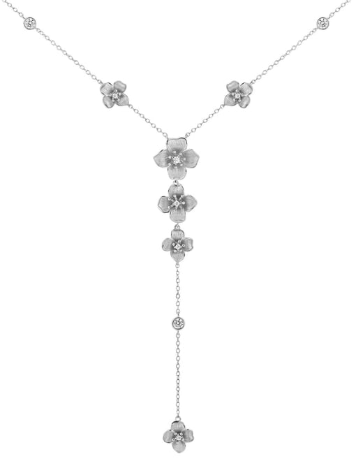 DAKA 925 Sterling Silver Flower Minimalist Lariat Necklace