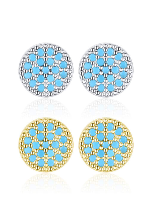 MODN 925 Sterling Silver Turquoise Round Classic Stud Earring 0