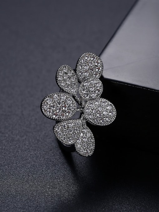 BLING SU Copper Cubic Zirconia Flower Luxury Band Ring 1