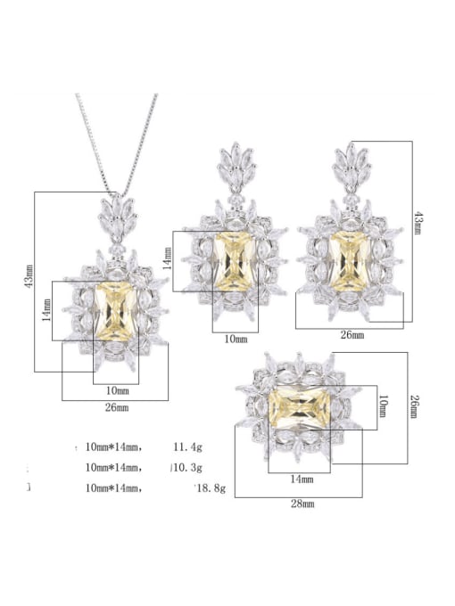 ROSS Brass Cubic Zirconia Luxury Geometric Earring Ring and Pendant Set 3