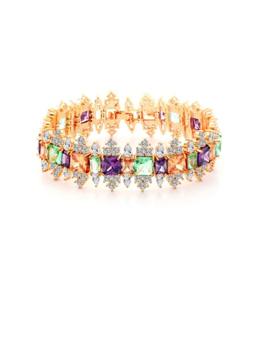 BLING SU Copper Cubic Zirconia Multi Color Geometric Luxury Stretch Bracelet