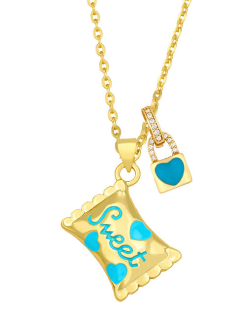 blue Brass Enamel Heart Vintage Necklace