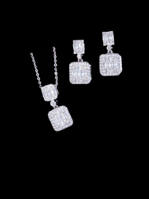 L.WIN Brass Cubic Zirconia Luxury Geometric  Earring and Necklace Set