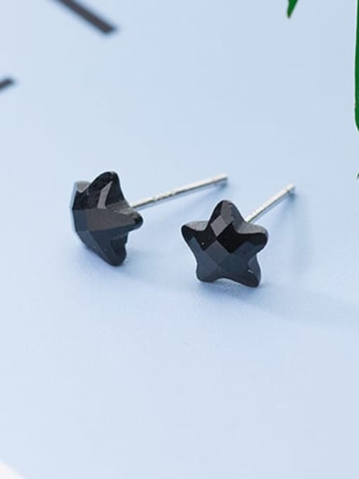 Rosh 925 Sterling Silver Cubic Zirconia Black Geometric Minimalist Stud Earring 4