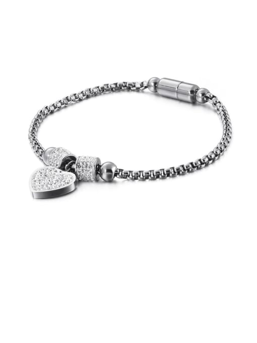 platinum Titanium Cubic Zirconia White Heart Minimalist Adjustable Bracelet