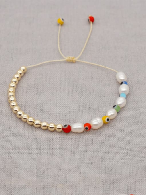 ZZ B200156A Stainless steel Freshwater Pearl Multi Color Acrylic Round Bohemia Adjustable Bracelet