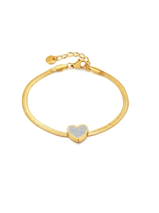 1373 Steel Bracelet Gold Titanium Steel Cubic Zirconia Heart Hip Hop Link Bracelet