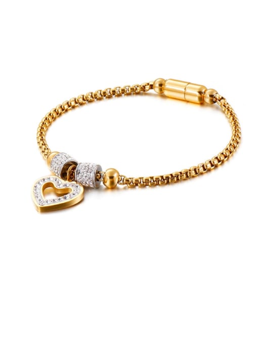 gold Titanium Cubic Zirconia White Heart Minimalist Adjustable Bracelet