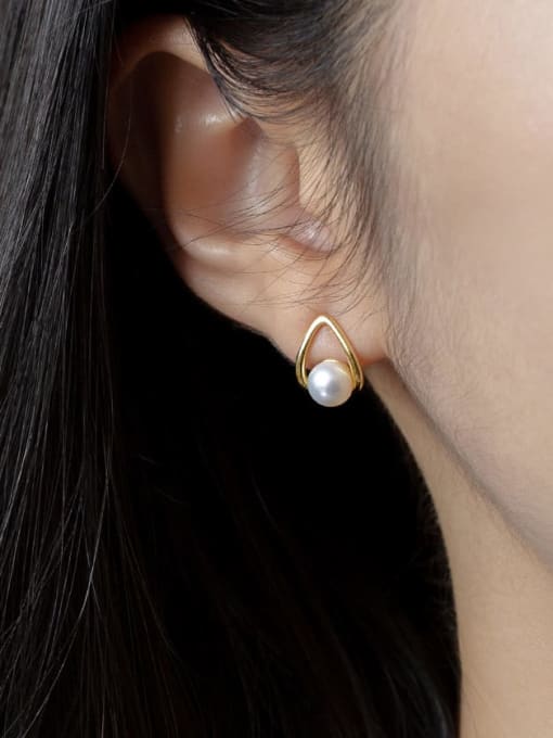 Rosh 925 Sterling Silver Imitation Pearl Water Drop Minimalist Stud Earring 1