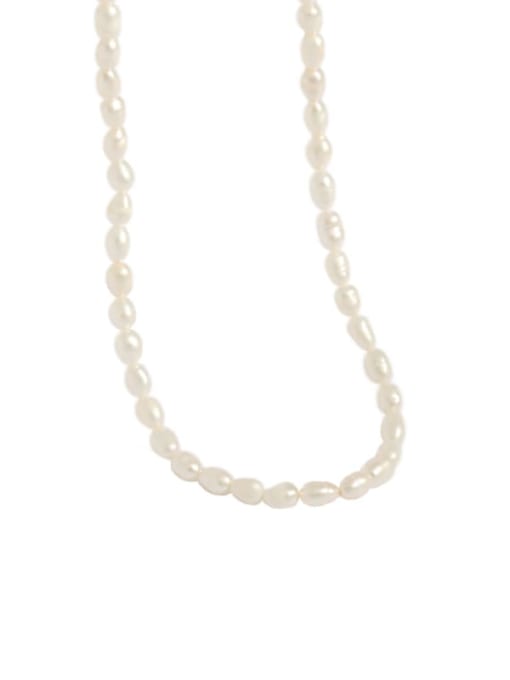 Platinum 925 Sterling Silver Freshwater Pearl White Irregular Minimalist Necklace