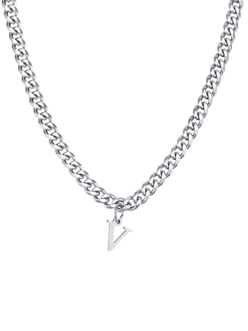 V Stainless steel Letter Hip Hop Hollow Chain Necklace