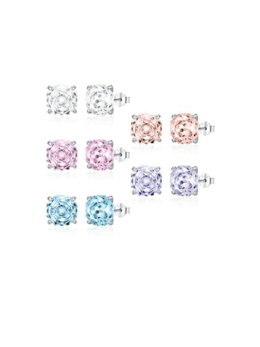 MODN 925 Sterling Silver Cubic Zirconia Flower Dainty Stud Earring 0