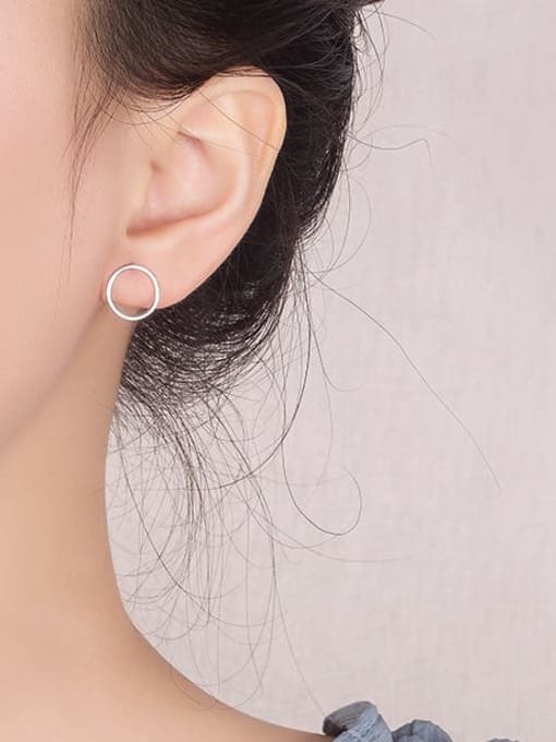 HAHN 925 Sterling Silver Minimalist Geometry Round Plain Silver Glossy  Stud Earring 1