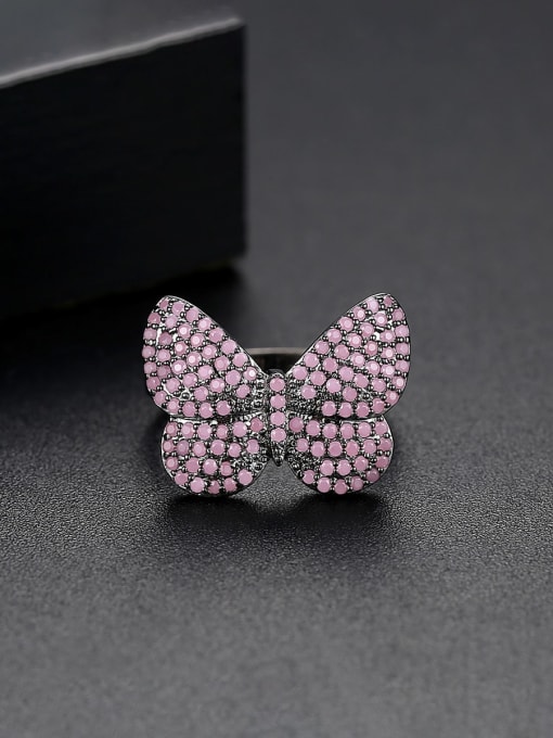 BLING SU Copper Cubic Zirconia Butterfly Cute Free Size Band Ring 3