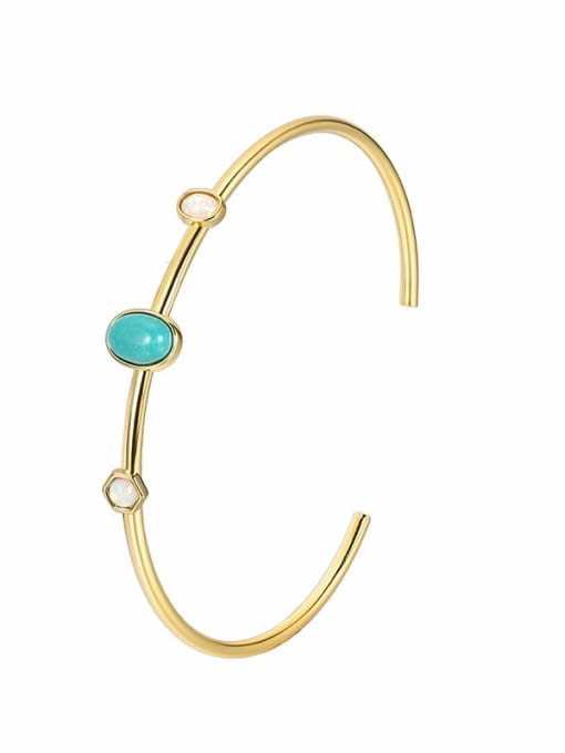 Gold Turquoise Opal Bracelet Brass Turquoise Geometric Minimalist Cuff Bangle