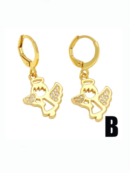 B Brass Cubic Zirconia Angel Vintage Huggie Earring