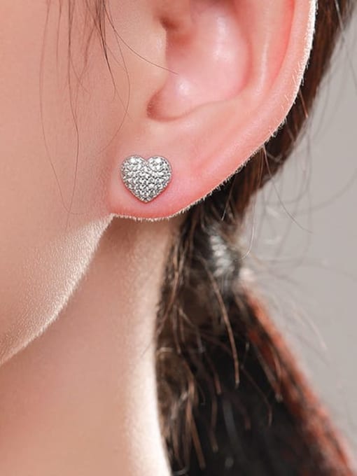 MODN 925 Sterling Silver Cubic Zirconia Heart Dainty Stud Earring 1