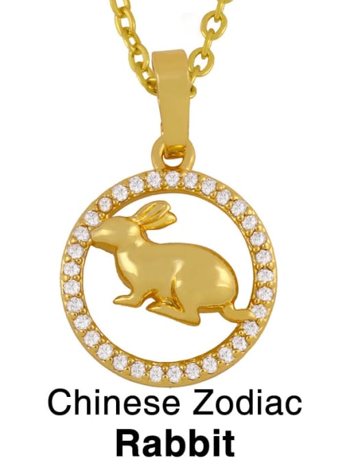 Rabbit Brass Cubic Zirconia Ethnic 12 Zodiac Pendant  Necklace