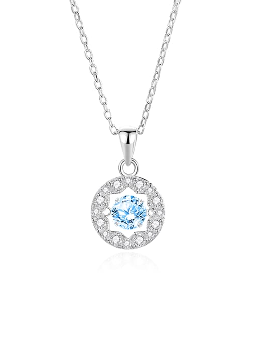 FDTD 024 Platinum+Blue  Zircon 925 Sterling Silver Moissanite Geometric Dainty Necklace