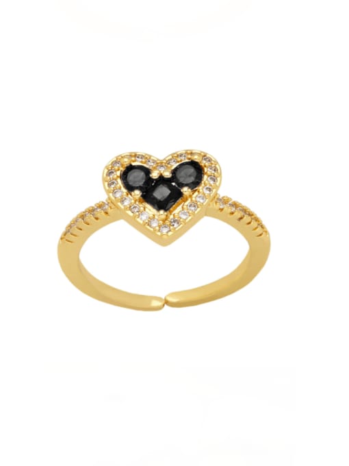 black Brass Cubic Zirconia Heart Vintage Band Ring