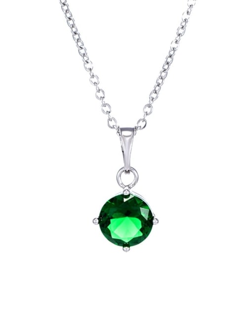Rhodium plated necklace Alloy Cubic Zirconia Green Round Dainty Necklace